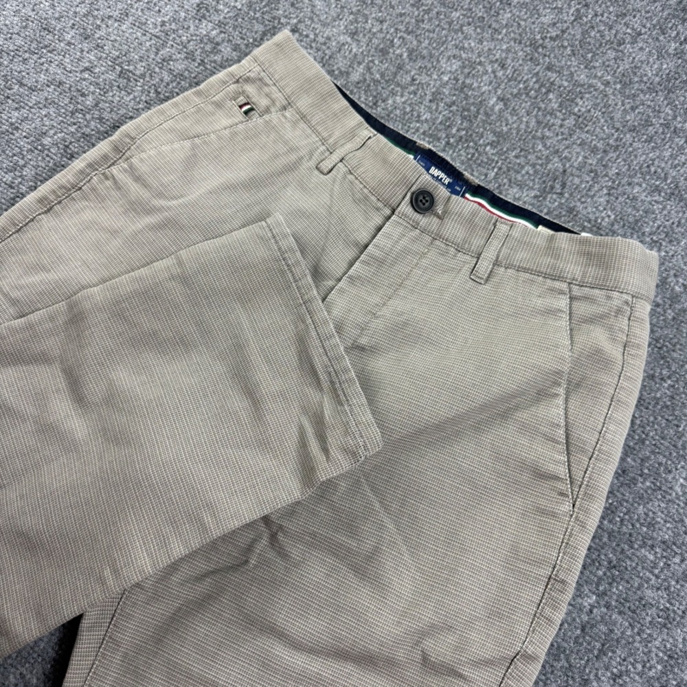 Dapper Straight Cut Pants 29W x 32L Tan Micro Check Trousers Men's